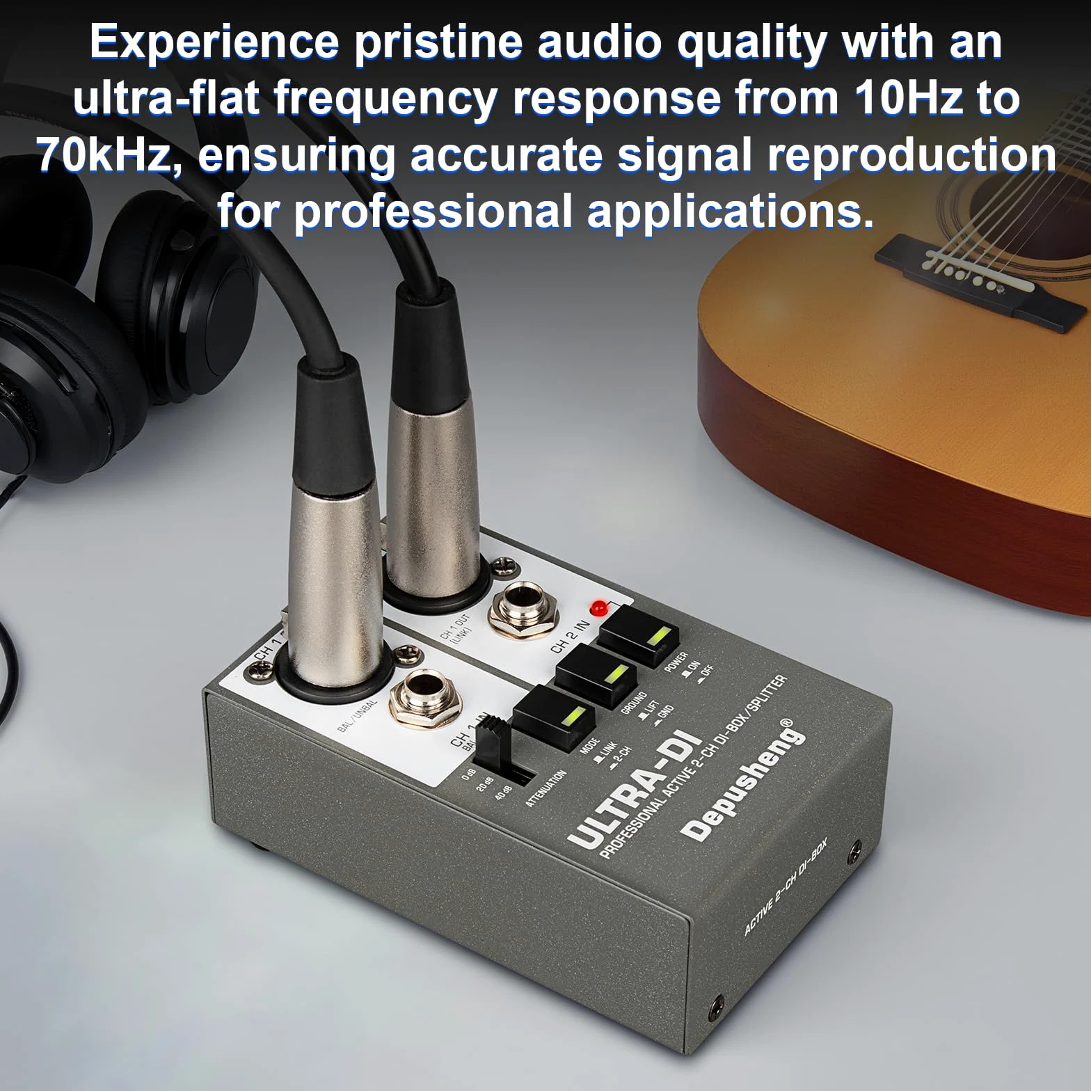 Depusheng Ultra-DI Di2 Professional Active 2-Channel DI-Box/Splitter w/Input Attenuator to Connect Guitar & Bass,Connector to Balanced & Unbalanced，Support 48V power supply