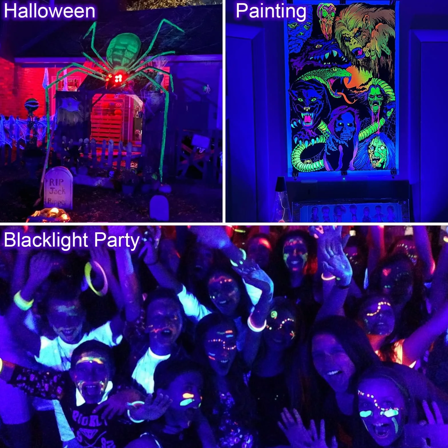 Schwarzlicht Strahler, 2 Stück 60W LED Schwarzlichtlampe, IP66 Wasserdicht Outdoor UV Fluter Mit Stecker, 385-400NM Flutlicht für Blacklight Party, GLOW, Halloween, Fluoreszierende Malerei