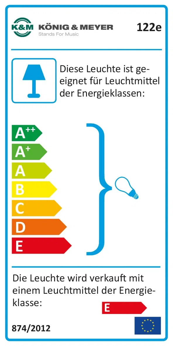 K&M 122e Notenpultleuchte Schwarz – 16 cm Stahl-Lampenschirm, 2500 Lux Helligkeit, max. 25 W, 2 m Kabel-Länge