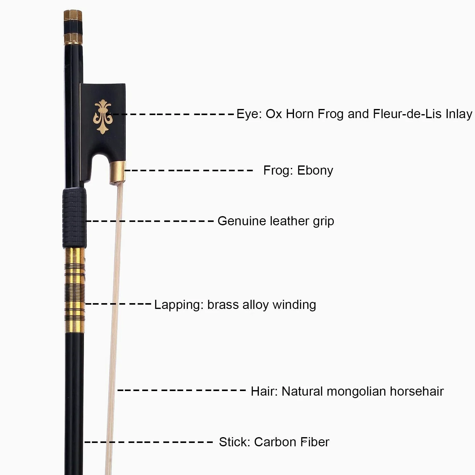 4/4 Professional Carbon Fiber Violinbogen - Full Size Orchesterbogen mit mongolischem Rosshaar & Fleur-de-Lis Design, Pro-Grade Low-Maintenance für Konzertniveaus