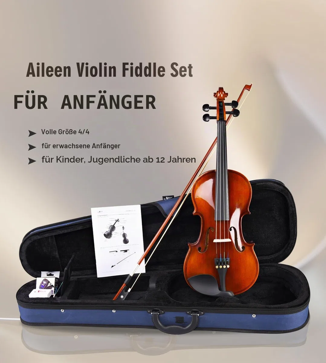 Aileen Violin 4/4 Erwachsene, Geige Anfänger Glänzendes antikes Erscheinungsbild