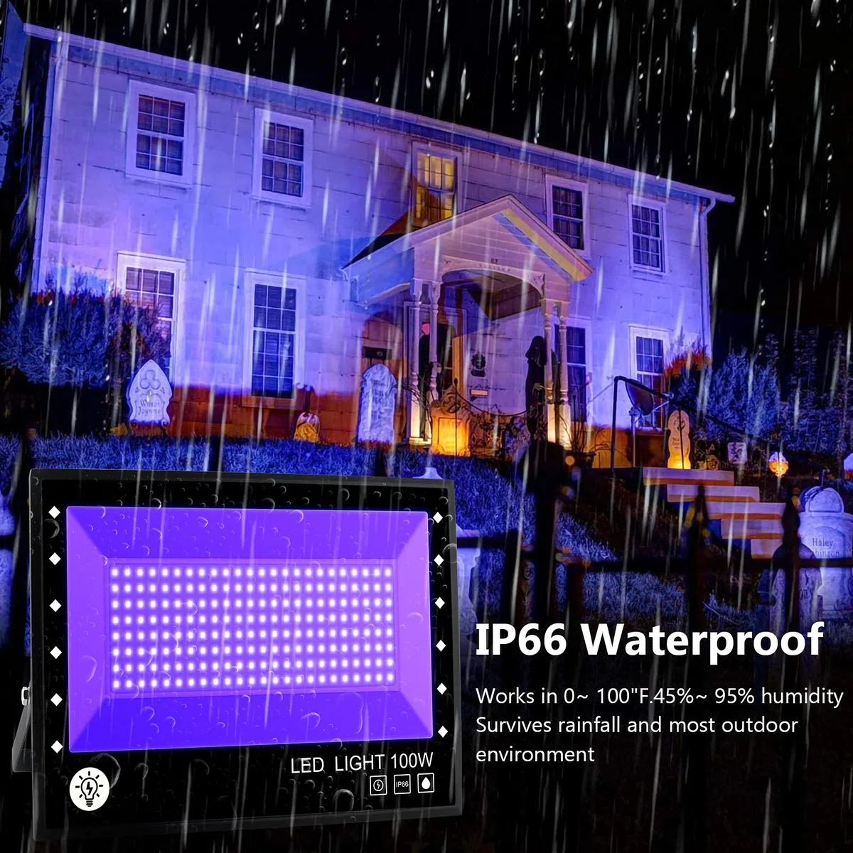 LED Schwarzlicht Strahler, 100W UV Party Scheinwerfer, Blacklight Mit Kabel Fluter IP66 Wasserdicht Lampe für Halloween Aquarium Konzert Party, Bar, Neonfarben
