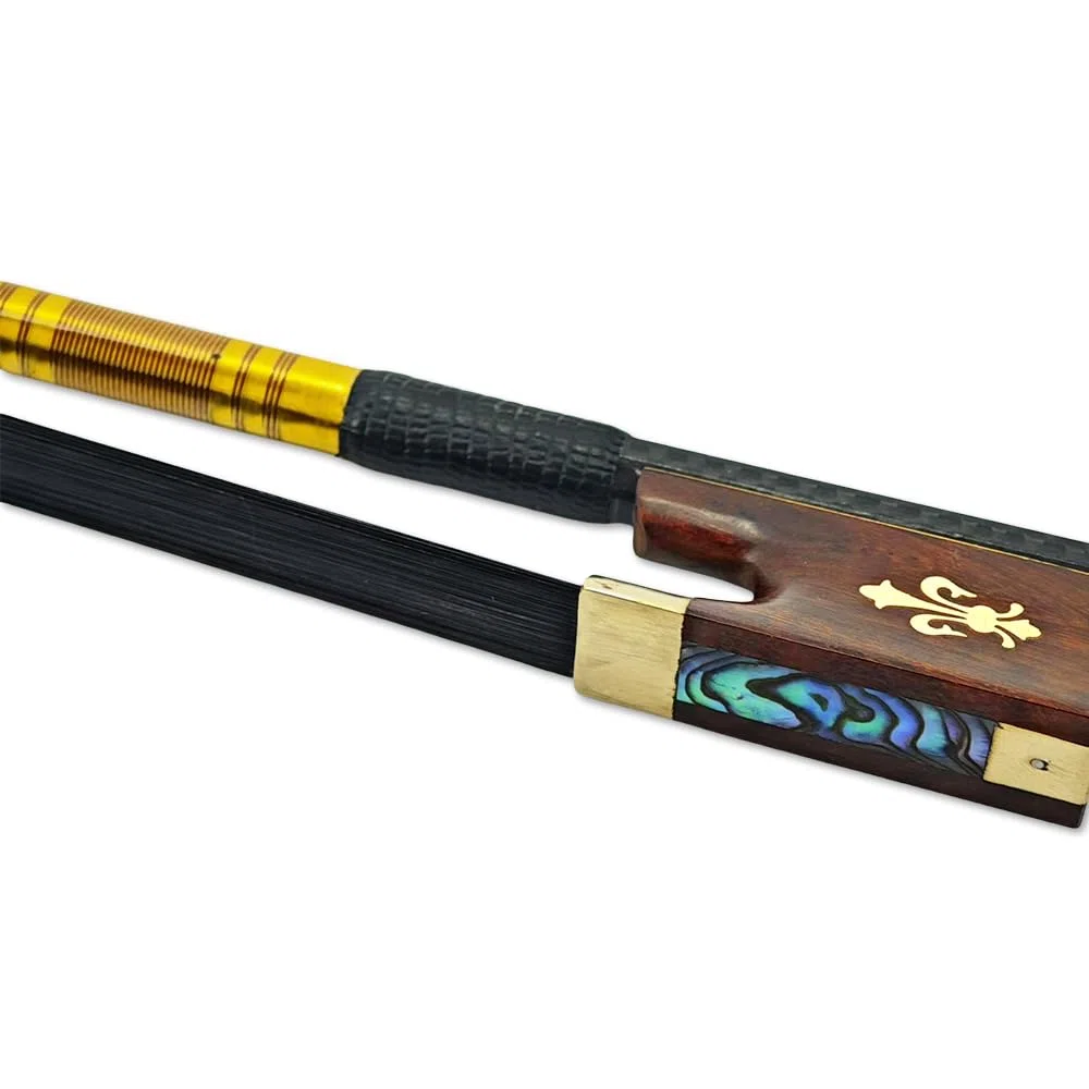 Yinfente Violinenbogen aus Karbonfaser, 4/4-Größe, Schlangenholz-Frosch mit Lilien-Inlay, schwarzer mongolischer Bogen, gut ausbalanciert und Pernambuco-Level
