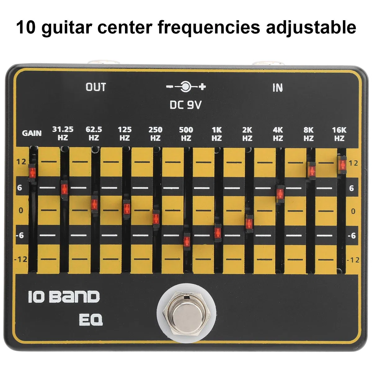 10-Band-Equalizer für E-Gitarre mit True Bypass, Lautlos, Anpassbaren Effekten, Metalldesign