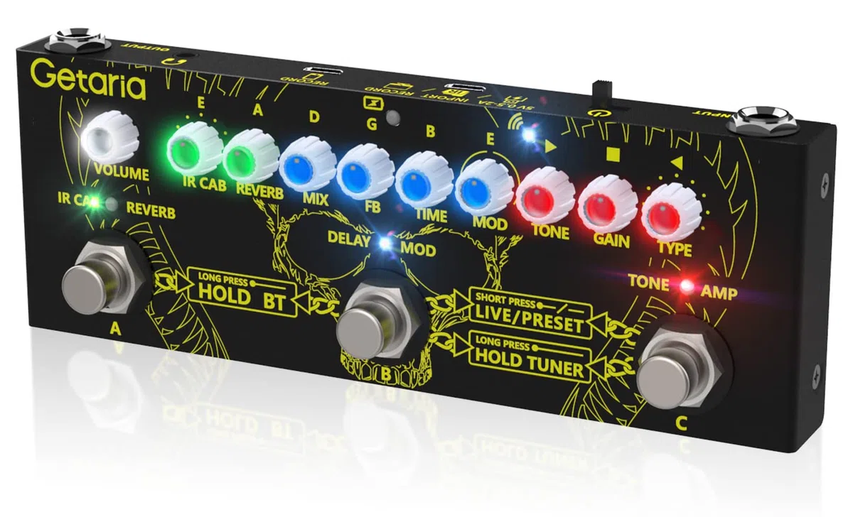 Multi-Effektpedal für E-Gitarre – Distortion, Overdrive, Looper, Tuner, Amp Modelling & IR Speaker Simulation | Mit eingebautem USB-Audio-Interface
