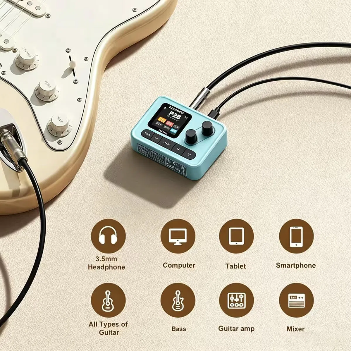 E-Gitarre Multi Effektpedal mit IR-Schranksimulation, USB-OTG-Aufnahmeschnittstelle, Verstärker-Modellierprozessor, Kopfhörerausgang, Live-& Studio-Gitarren-Effektprozessor für Anfänger & Beruf