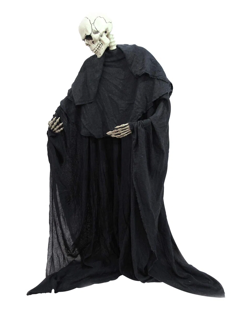 Europalms Halloween Figur Skelett formbar | Stehendes Skelett im schwarzen Umhang | Individuell zu biegen