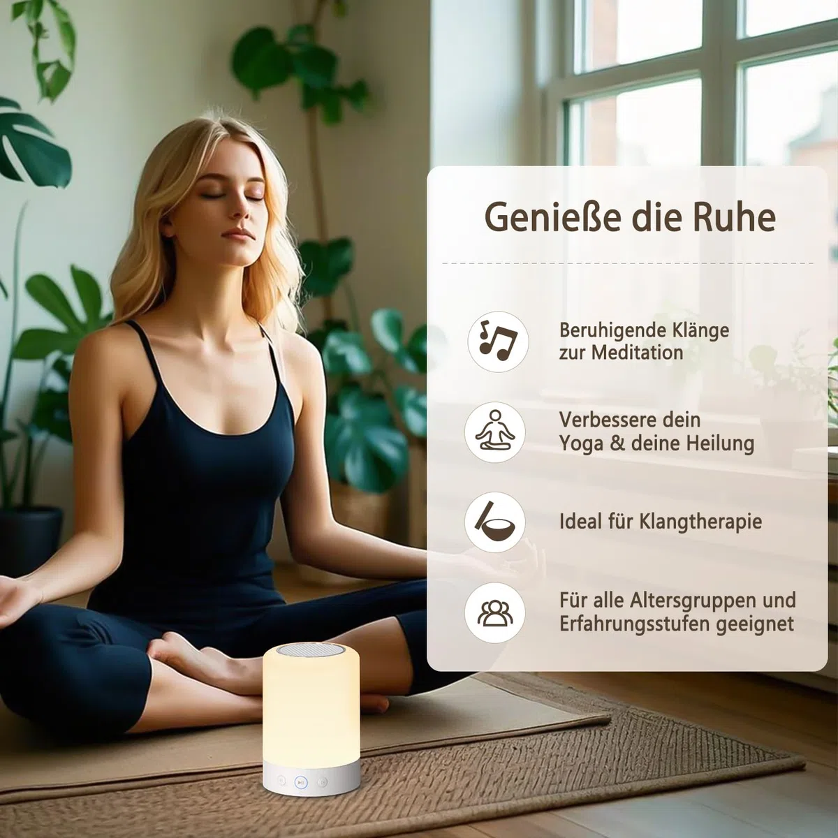 Kipcush Automatische tibetische Meditationsschale – tragbar, wiederaufladbar, mit 9 Klängen, Nachtlicht und Sprach-Timer für Yoga, Schlaf, Chakra und Stressabbau