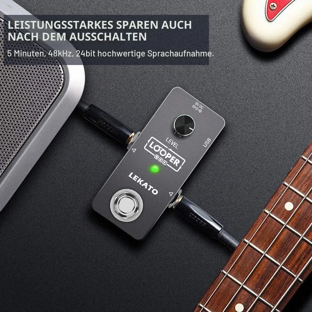LEKATO Looper-Pedal,Gitarren-Looper-Effekt-Pedal Loop-Pedal Unlimited Overdubs Loop-Station 5 Minuten Looping-Zeit mit USB-Kabel für Gitarren-Bass