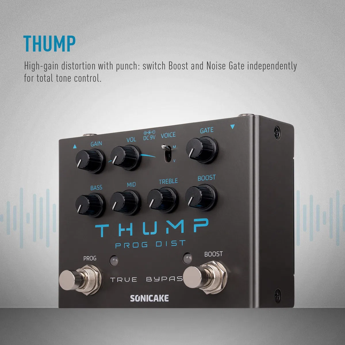 SONICAKE Distortion Pedal High-Gain Effektpedal mit Modern/Vintage 2 Klangmodi True Bypass Thump QDS-09