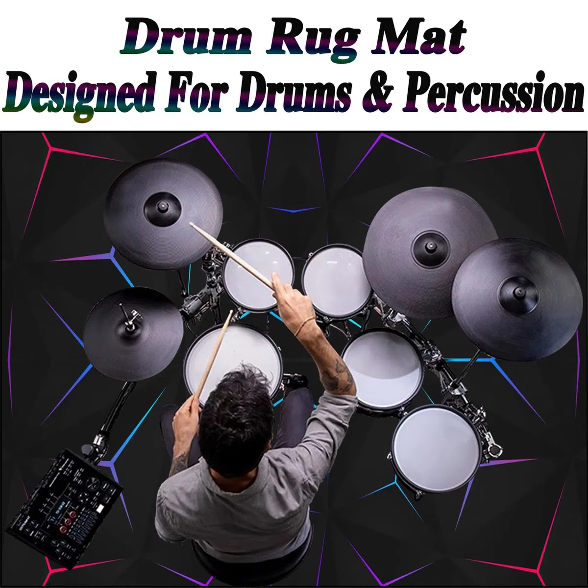Schlagzeugteppich 140 x 120 cm Drum-Teppich Schallschutz Teppich Schallschutzmatte rutschfeste Trommelmatte für Drum Schlagzeug Elektronisch Snare Teppich Snare Drum Rug Schalldicht Teppiche
