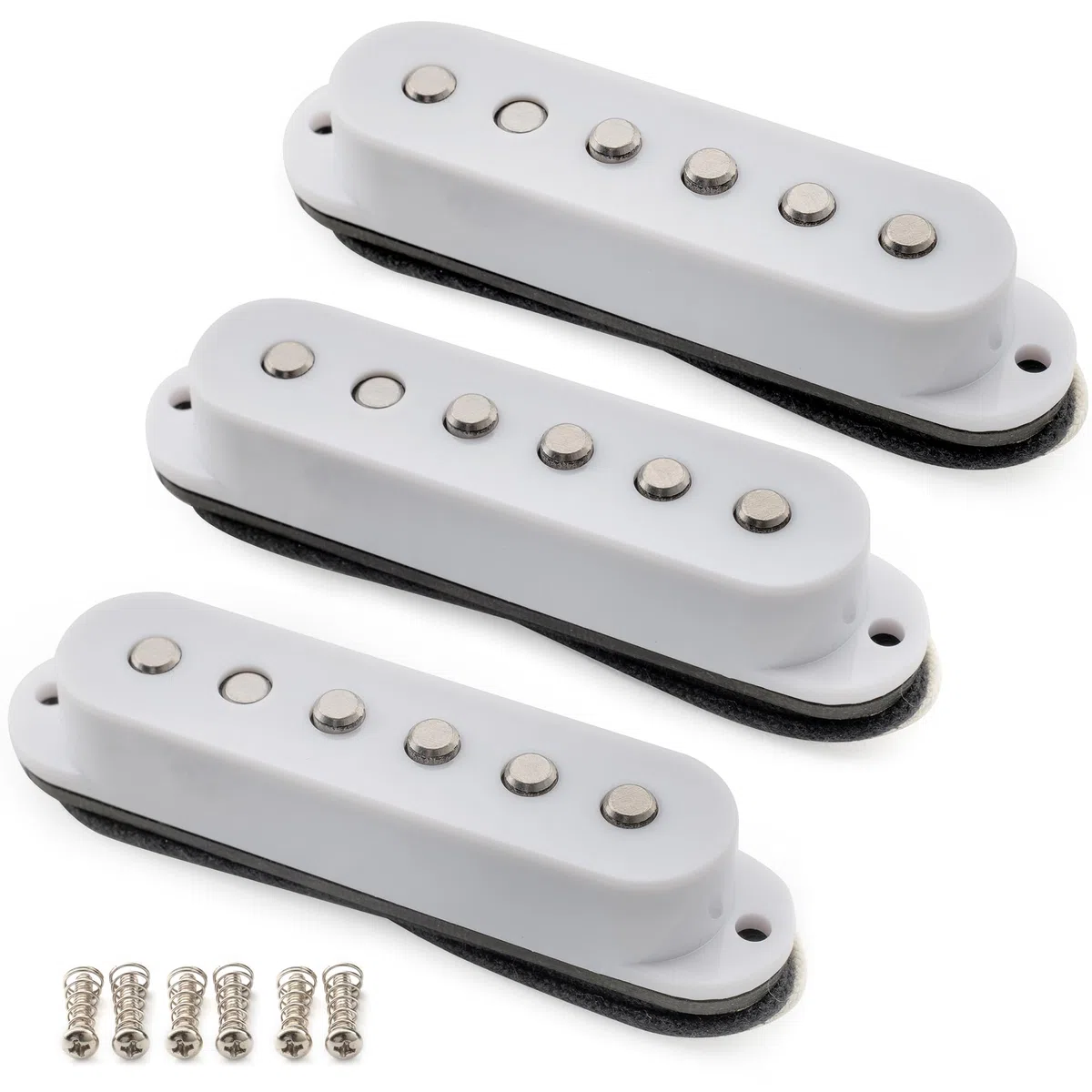 Musiclily Pro ST-50S Staggered Alnico 5 Single Coil Tonabnehmer Hals Mitte Steg Pickups Set für Strat Style E-Gitarre, Weiß