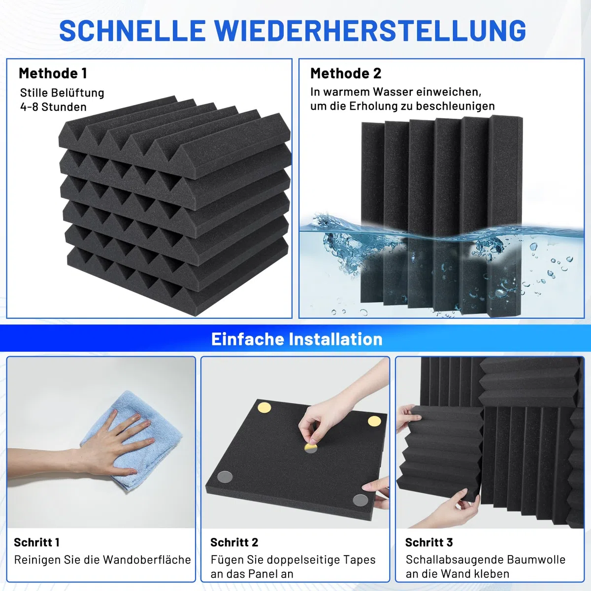 50 Stück Akustikschaumstoff Schalldämmung, 5 X 30 X 30CM (2" X 12" X 12") Schalldämmung Schallschutzplatten, Akustikschaumplatten Schallabsorber Akkustikschaumstoff, Hochdichte Schallabsorber Wand