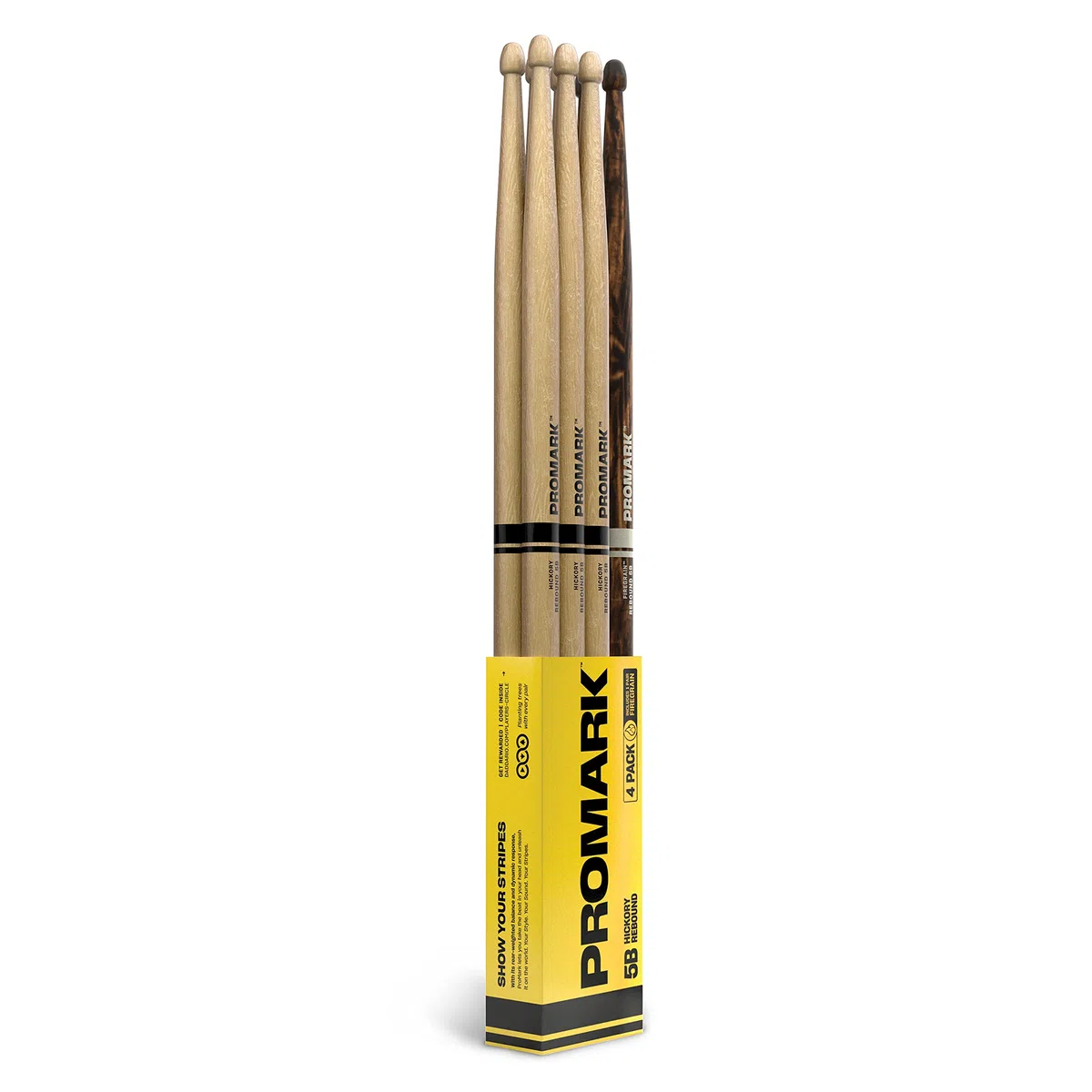 ProMark Schlagzeug Sticks - Rebound 5B Drum Sticks - FireGrain - Hinten gewichtetes Gefühl - Lackierung, Eichel-Tipp, Hickoryholz - 3 Paare of Rebound 5B + 1 Paar of FireGrain 5B