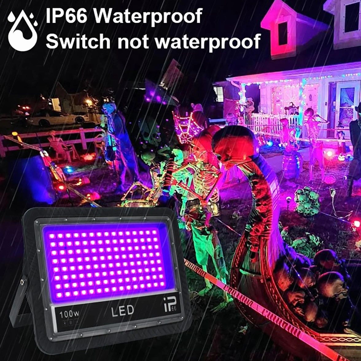 CREATESTAR Schwarzlicht Strahler 100W, 2er LED Mit Schalter, 395-405nm UV Für Bar, IP66 Wasserdicht Lampe Halloween, Weihnachten, Party Deko