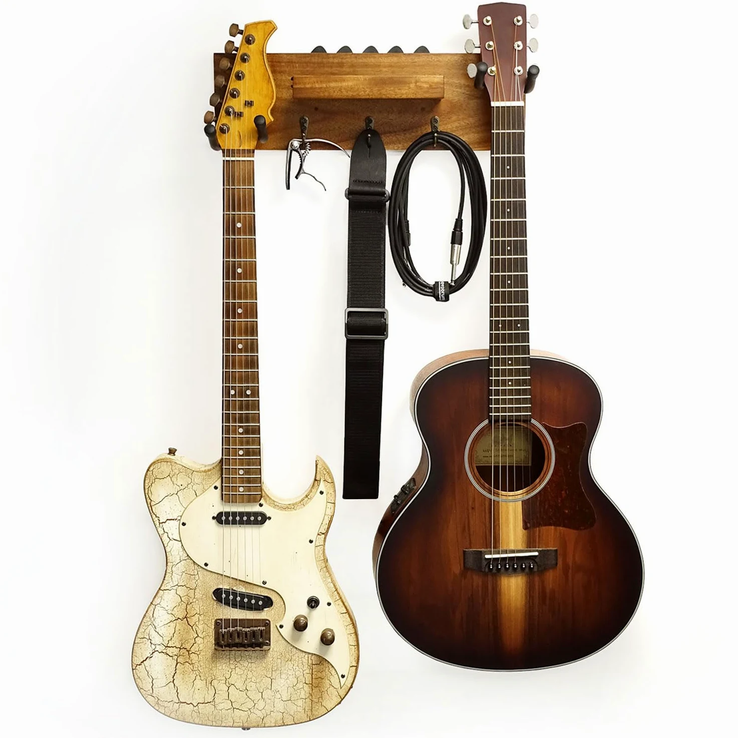 keepdrum GS039a Gitarrenhalter für die Wand aus Holz Wandhalterung für 2 Gitarren/Zubehör
