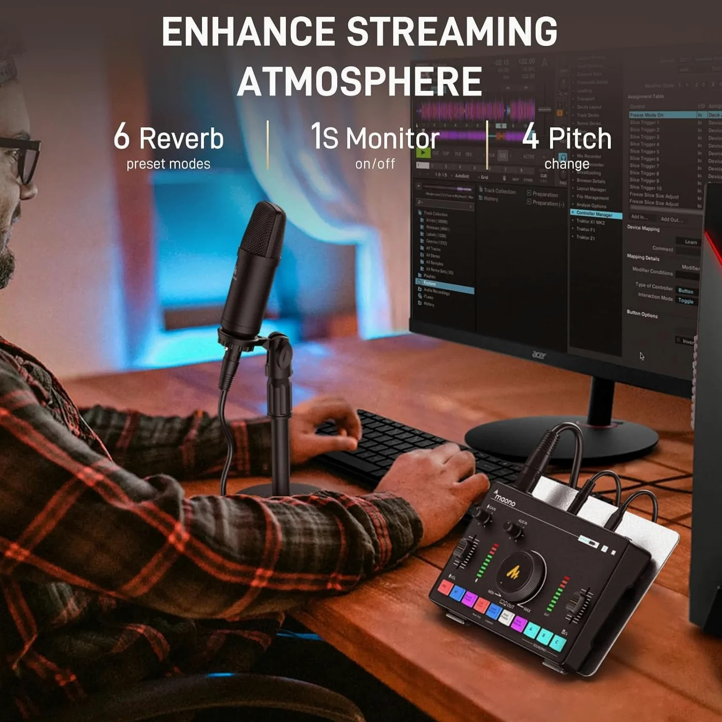 MAONO Streaming-Audio-Mixer, Audio-Interface mit Pro-Preamp, Bluetooth, eingebauter Akku, 48 V Phantomspeisung für Live-Streaming, Podcasting, Gaming MaonoCaster AMC2 NEO (mattschwarz)