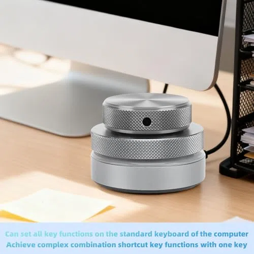 Goshyda Lautstärkeregler, Kabelgebundener 2,4-G-Bluetooth-USB-C-Multimedia-Controller mit RGB-Licht, Unterstützt das Umblättern von Tastenkombinationen