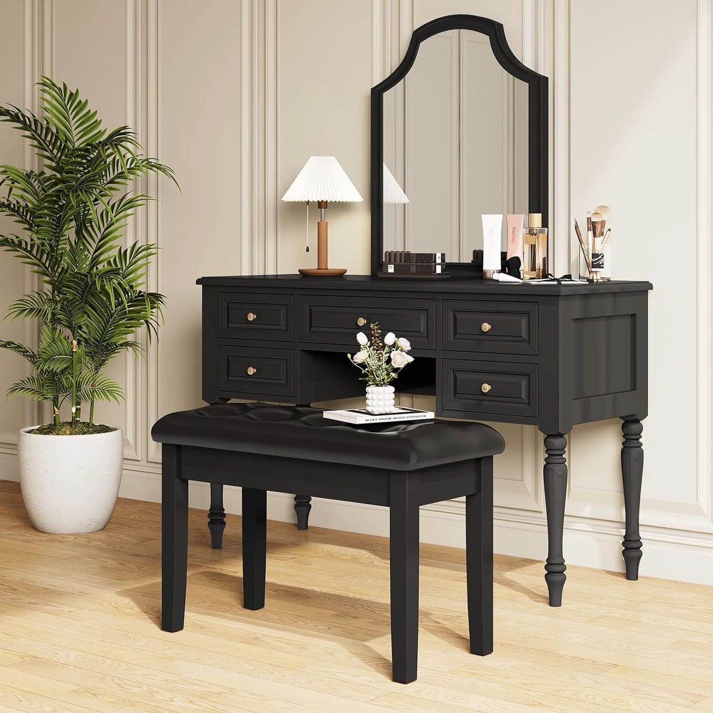 MAMIZO Klavierhocker, Klavierbank 74x35x49CM, Klavierstuhl mit Stauraum, Pianobank mit 4CM Dickes PU-Lederkissen, Massivholz Keyboardbank, Piano Bench, Klavier Hocker bis 200KG Belastbar, Schwarz