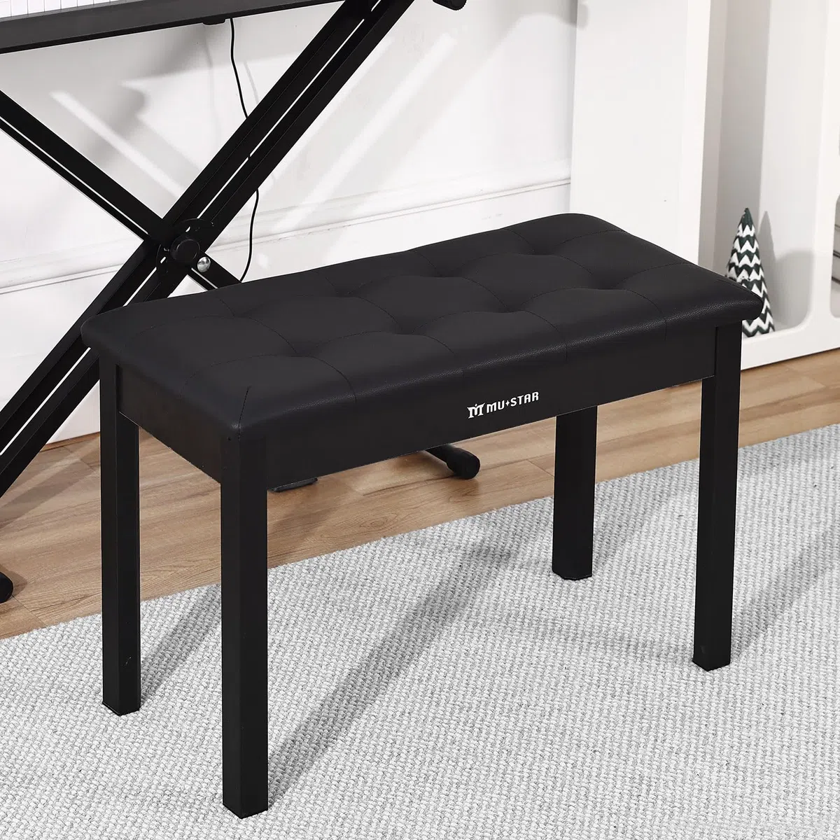 MUSTAR Pianobank mit Stauraum, 74cm Großer Sitz Massivholz Keyboard Bench, Digital Piano Stool aus Weichem Kunstleder, Schwarz