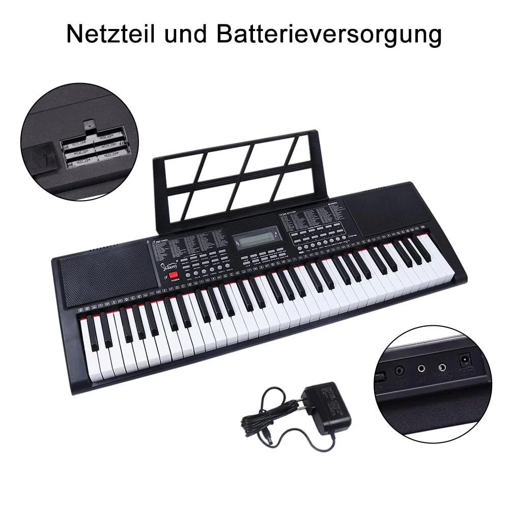 LEADZM 61 Tasten Tragbare Keyboard Piano, Digitalpiano-Tastatur für Anfänger, mit Kopfhörern, Notenständer, Mikrofon, Zwei Arten der Stromversorgung