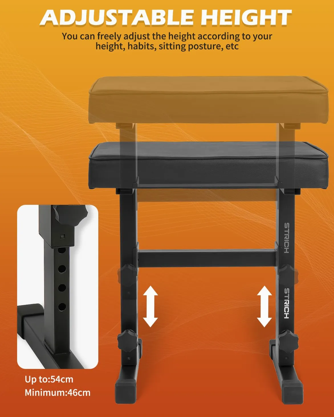 STRICH Klavierbank verstellbar, Musik Keyboard Bank Sitz, Klavierstuhl mit gepolstertem Kissen für Musiker, Schwarz, SPB-M50 (PU-Leder)