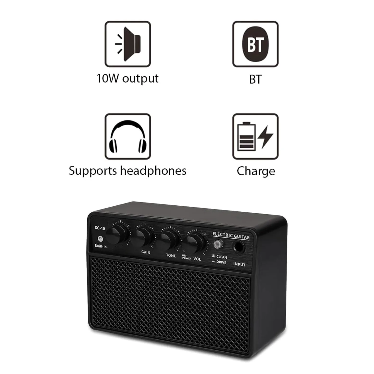 E -Gitarren -Verstärker, 10W BT -Kopfhörer -Konnektivität Wiederaufladbarer Dual -Channel -Lautsprecher für Übung Desktop