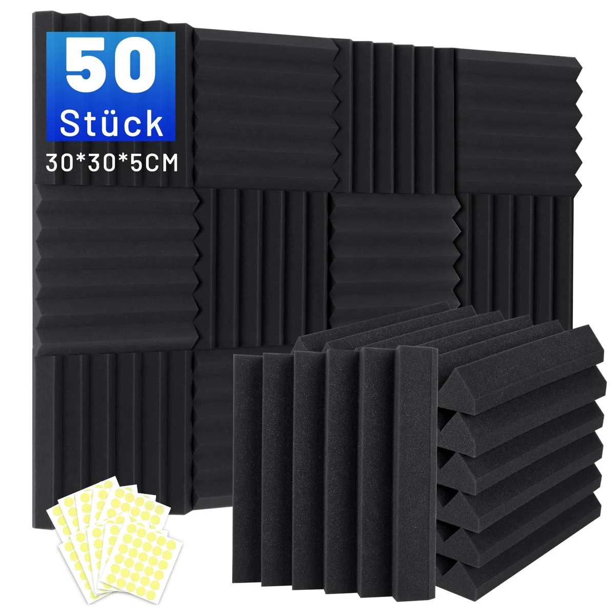 50 Stück Akustikschaumstoff Schalldämmung, 5 X 30 X 30CM (2" X 12" X 12") Schalldämmung Schallschutzplatten, Akustikschaumplatten Schallabsorber Akkustikschaumstoff, Hochdichte Schallabsorber Wand
