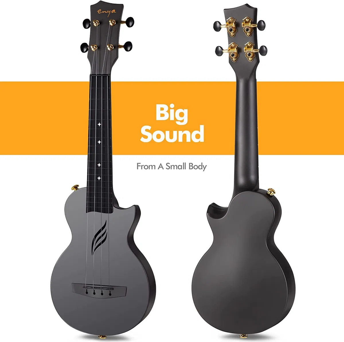 Enya Ukulele Sopran Nova U 21 Zoll Mini Kohlefaser Wasserdicht Ukulele mit Ukulele Anfänger Set Inkl Ukulelen Konzert Koffer, Gurt, Kapodaster und Saiten (Schwarz)