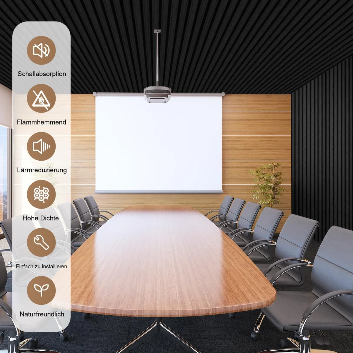 AKK-PANE Akustikpaneele Holz 240x60cm,1,44m² - Faltbar 3D Wandpaneele Holz, Akustik Paneele Wand für Küche, Wohnzimmer, Büro, Umweltfreundlich Holzpaneele Wand mit Schalldämpfung (Mirage Schwarz 22#)