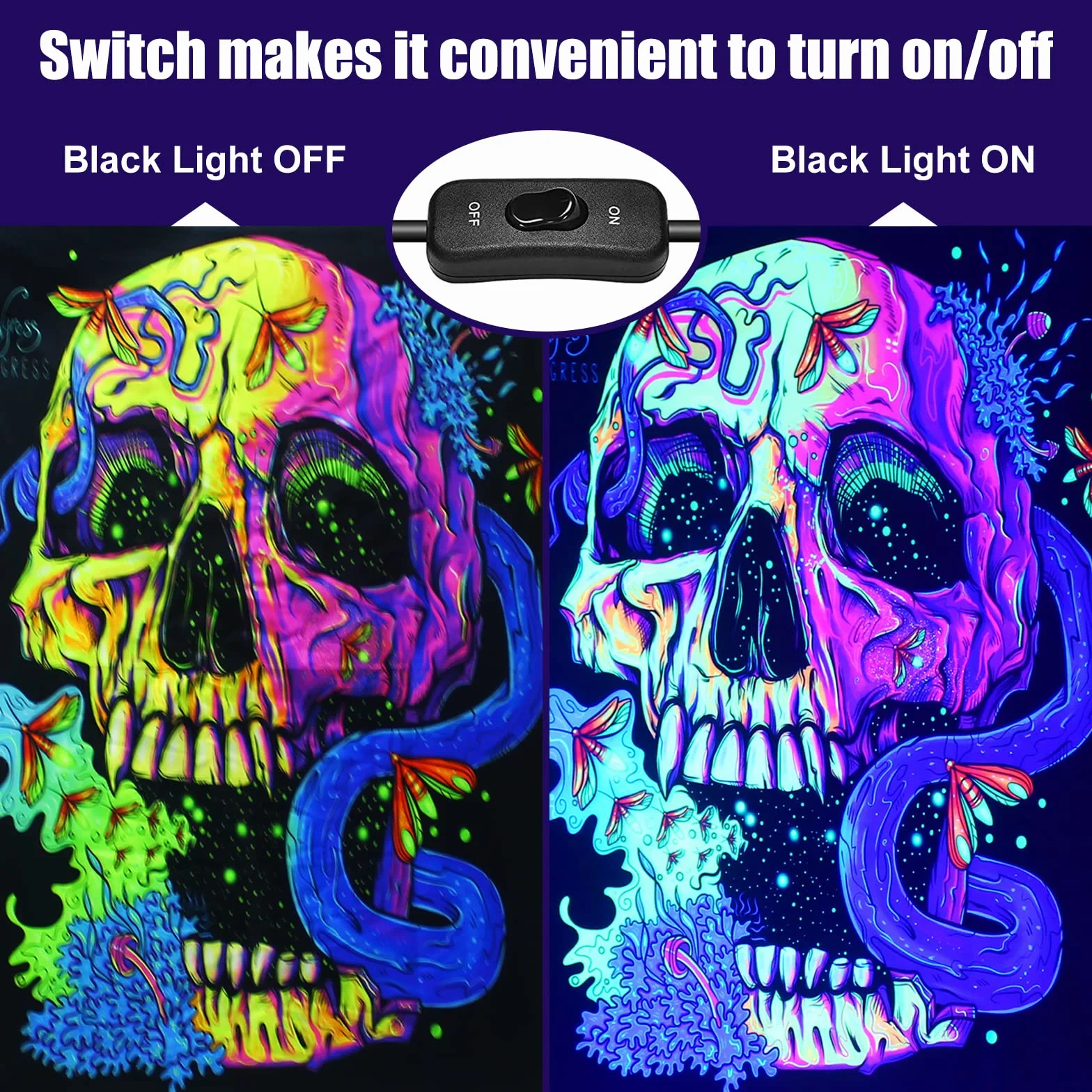 50W Schwarzlicht LED,2 Stücke UV Schwarzlichtlampe, IP66 Wasserdicht UV Strahler Außen mit Stecker und Schalter,Blacklight mit 96 LEDs,UV Licht Röhre für Party,Deko,Halloween
