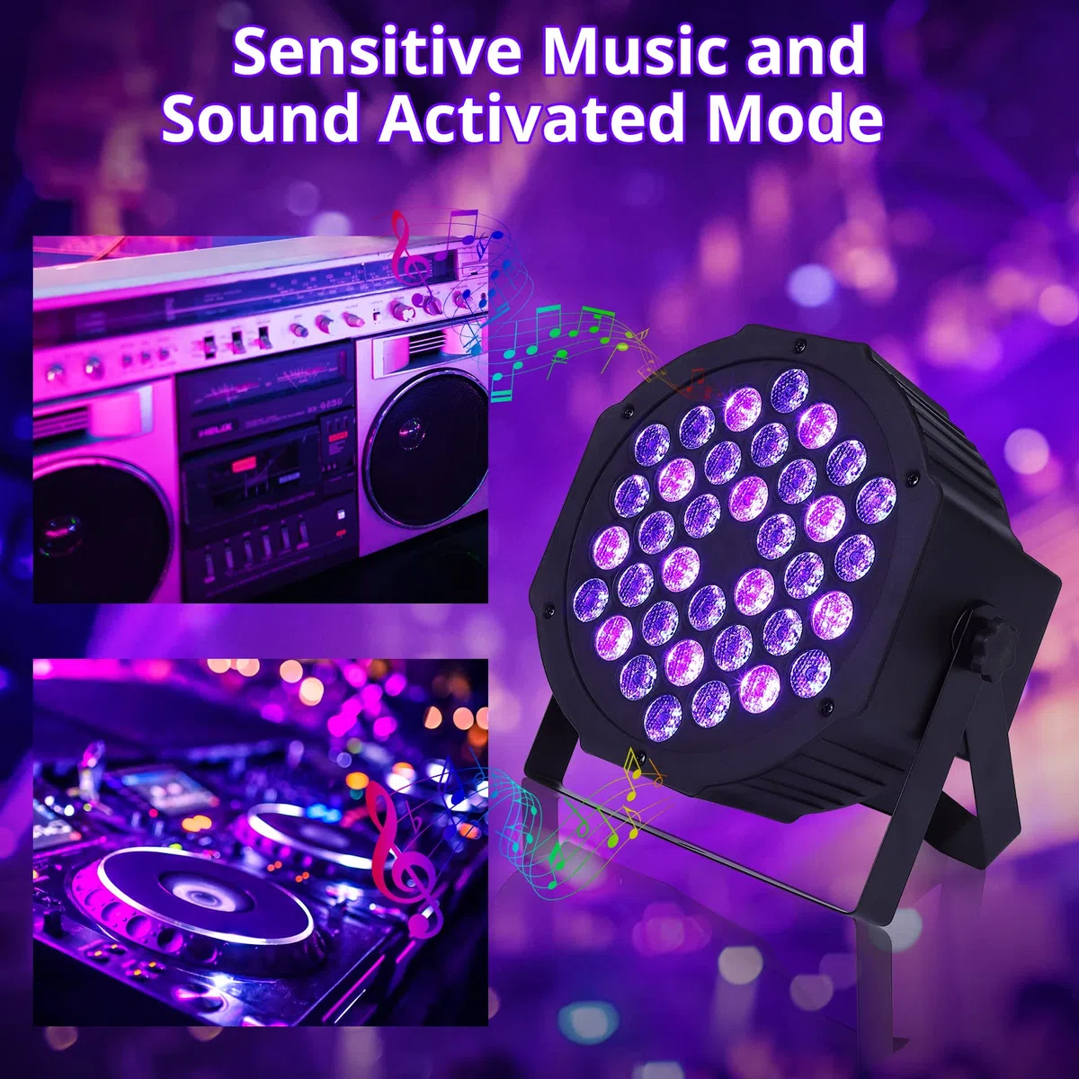 UV Schwarzlicht, Litake 2 Stück 36 LED Discolicht Partylicht Schwarzlicht Par Strahler DMX512 Fernbedienung Musikgesteuert Bühnenbeleuchtung für Party, Bar, Bühne, Weihnachten, Halloween, Hochzeit