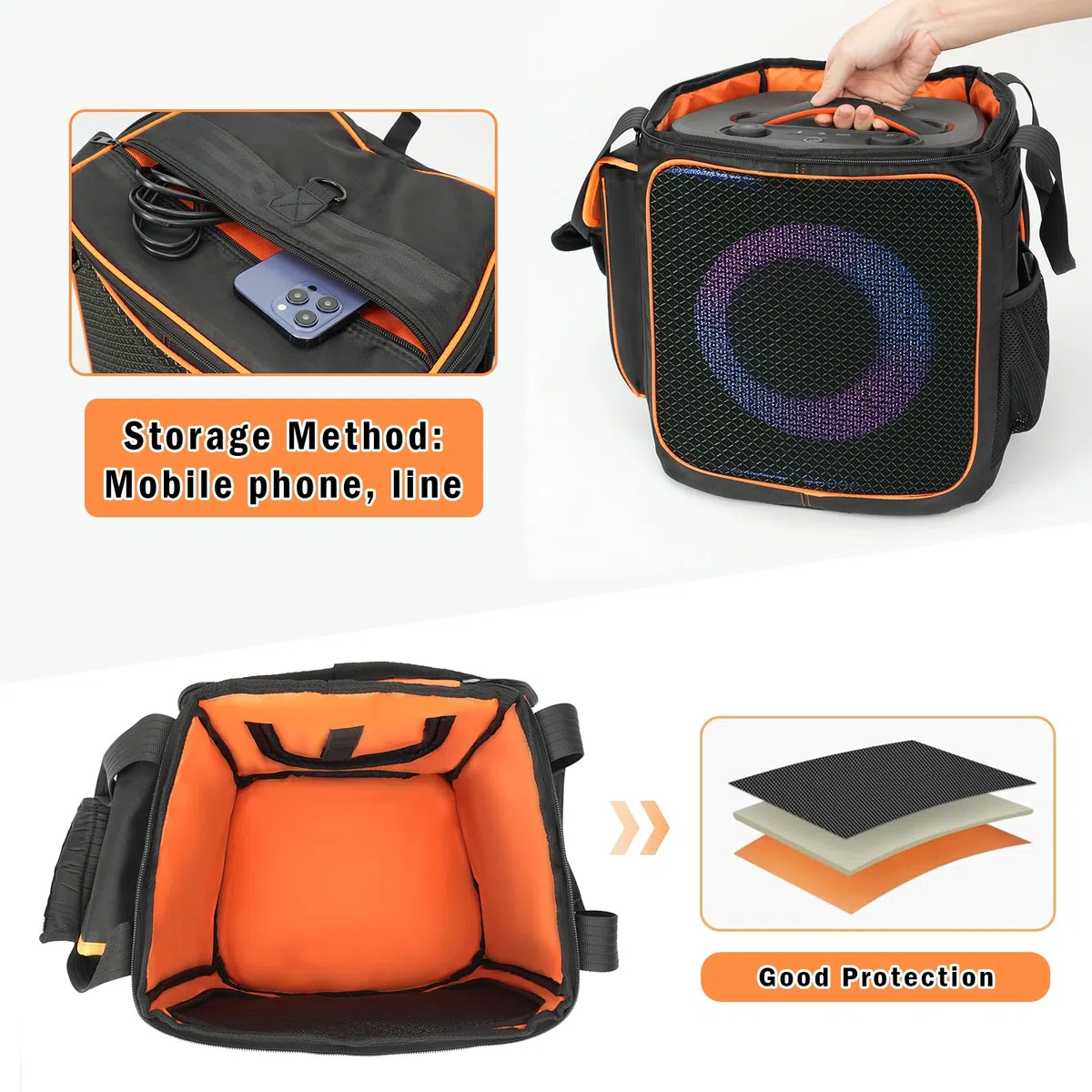 Hülle Tragetasche Reise Schutzhülle Tasche Robuste Umhängetasche Rucksack für JBL PartyBox Encore 2 kabelloser Bluetooth Partylautsprecher mit Mikrofon,Taschen für Ladegerät,Zubehör
