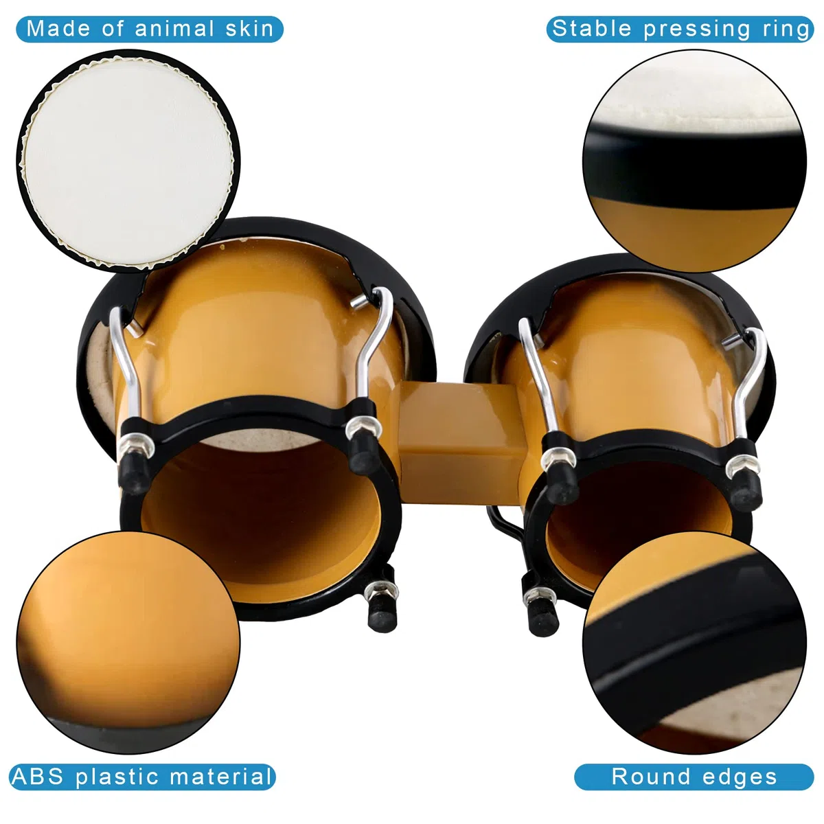 EastRock Bongo-Trommel, 10,2 cm und 12,7 cm, Set für Kinder, Erwachsene, Anfänger, Percussion-Bongos-Trommel mit Stimmschlüssel, Braun