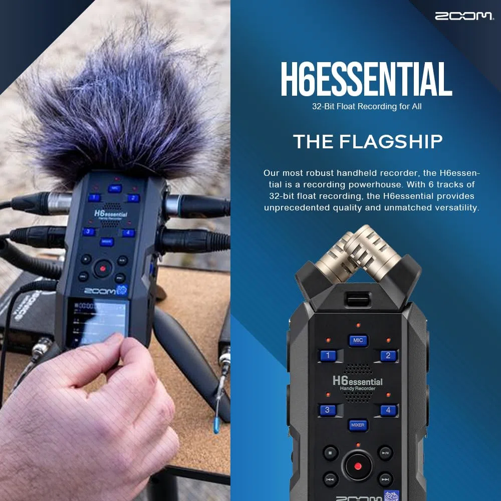 Zoom H6essential Tragbarer Studio-Recorder, H6E 32-Bit Float, 6-Spur-Recorder, 4XLR/TRS mit 64GB SD, Stativ, Kopfhörer mit Mikrofon, Batterien und mehr für Musiker, Podcaster, Filmemacher