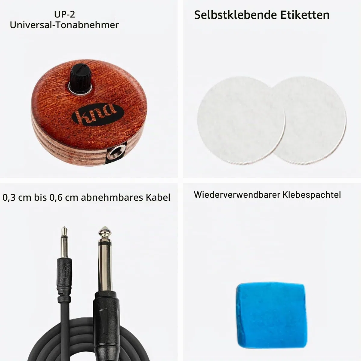 KNA UP-2 Universeller aufklebbarer Piezo-Tonabnehmer – Natürlicher Akustikklang, Lautstärkeregler, Keine Batterie, Montage ohne Modifikation, Kompatibel mit nahezu allen akustischen Instrumenten