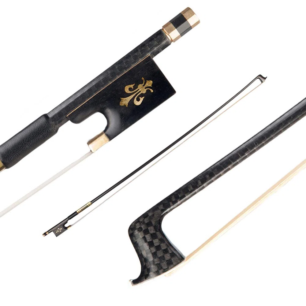 4/4 Violine Geigenbogen Kohlefaser Rundstab Ebenholz Frosch Schachtelhalm Haar gut ausbalanciert,Carbon Fiber Geigenbogen