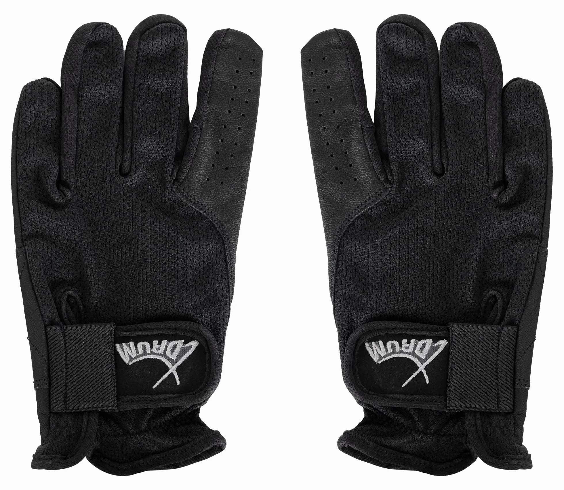XDrum DGL-5F Schlagzeug Handschuhe Größe L 3X Set - Drummer Handschuhe für Herren - Mit Langen Fingern - aus weichem Leder - Mesh Außenseite - Schwarz