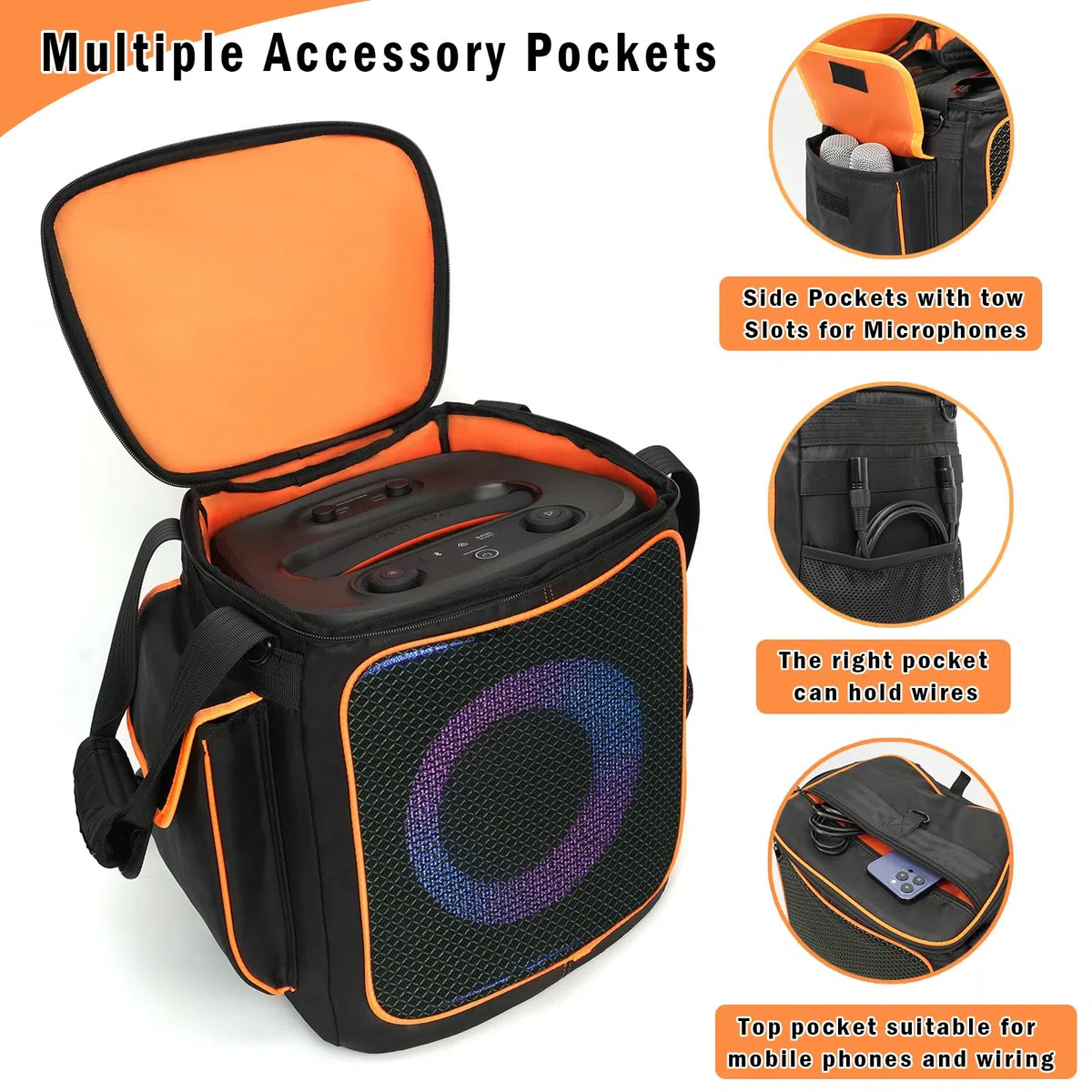 Hülle Tragetasche Reise Schutzhülle Tasche Robuste Umhängetasche Rucksack für JBL PartyBox Encore 2 kabelloser Bluetooth Partylautsprecher mit Mikrofon,Taschen für Ladegerät,Zubehör