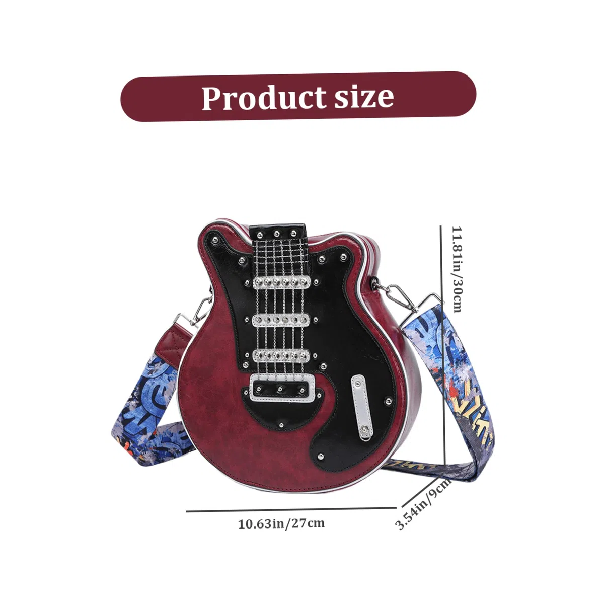 Umhängetasche in Gitarrenform, Gitarren-Geldbörse, neuartige weinrote Tasche in Gitarrenform, mit Reißverschluss, große Umhängetasche, modische, lässige Geldbörse in Gitarrenform für Ausflüge, Shoppin