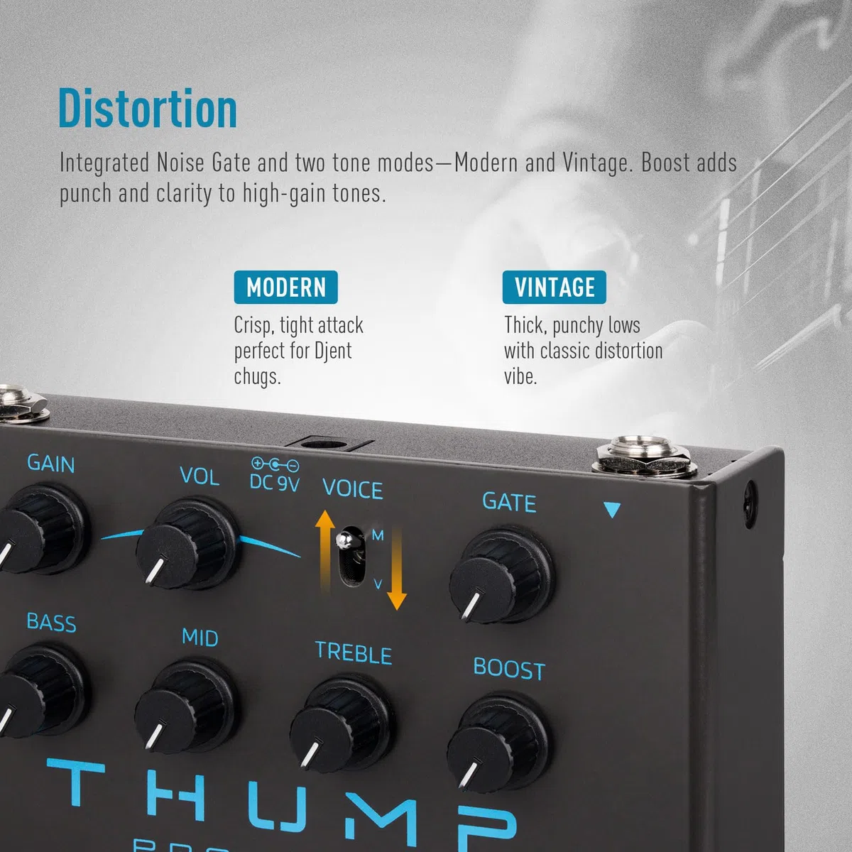 SONICAKE Distortion Pedal High-Gain Effektpedal mit Modern/Vintage 2 Klangmodi True Bypass Thump QDS-09