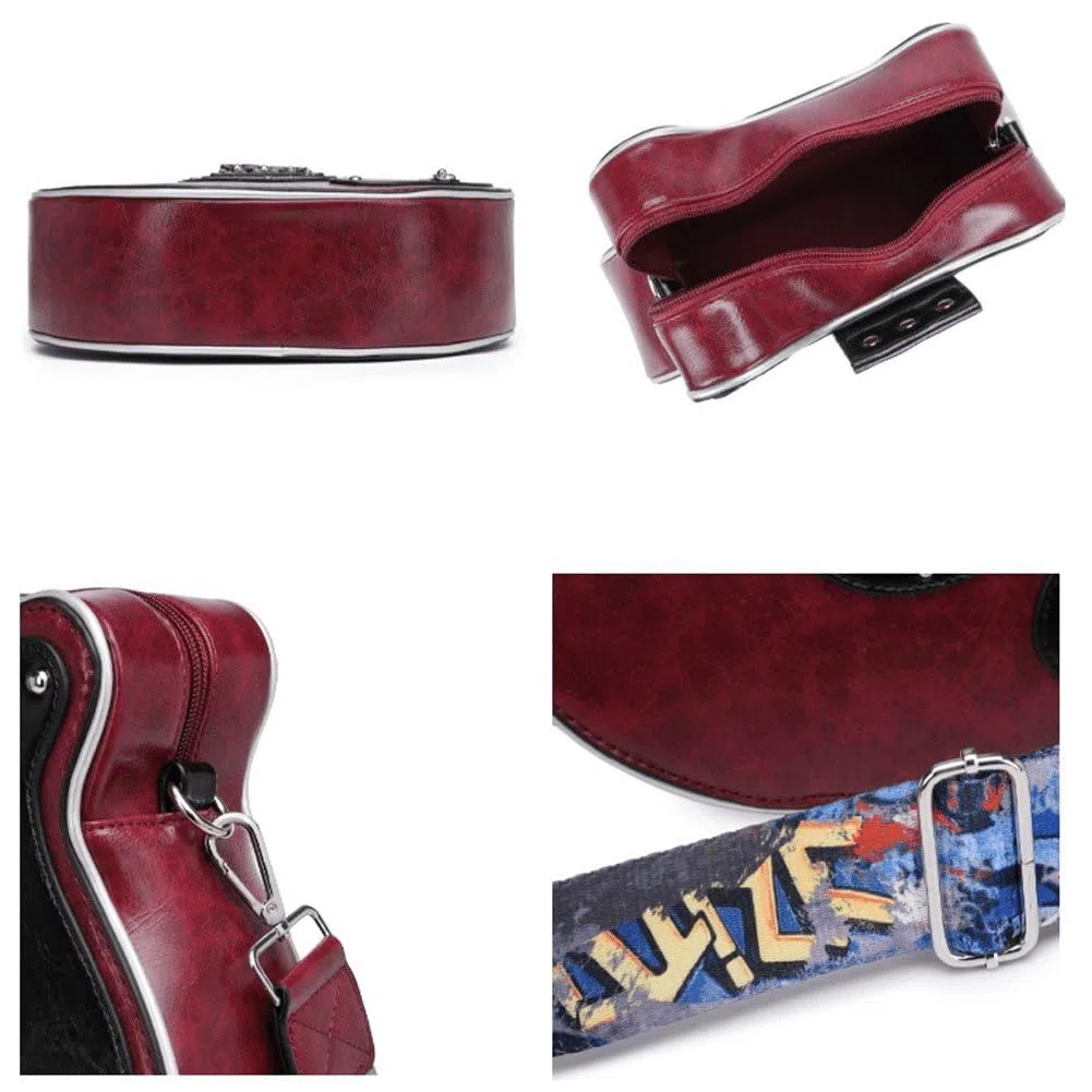 Gitarrenförmige Umhängetasche Für Damen Und Herren, Pu-Leder, Umhängetasche, Handtasche, Geldbörse, Geschenke Für Gitarristen