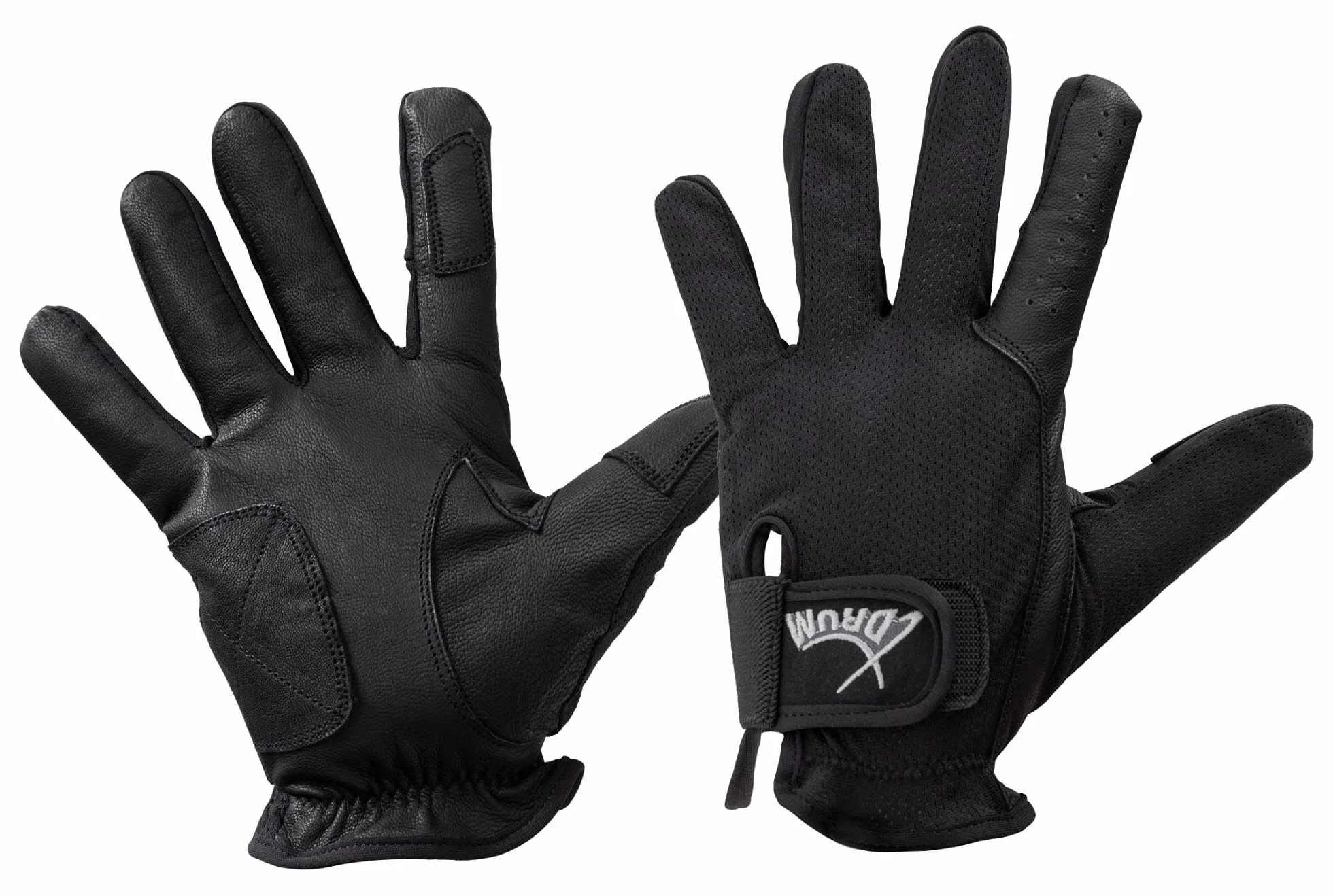 XDrum DGL-5F Schlagzeug Handschuhe Größe L 3X Set - Drummer Handschuhe für Herren - Mit Langen Fingern - aus weichem Leder - Mesh Außenseite - Schwarz