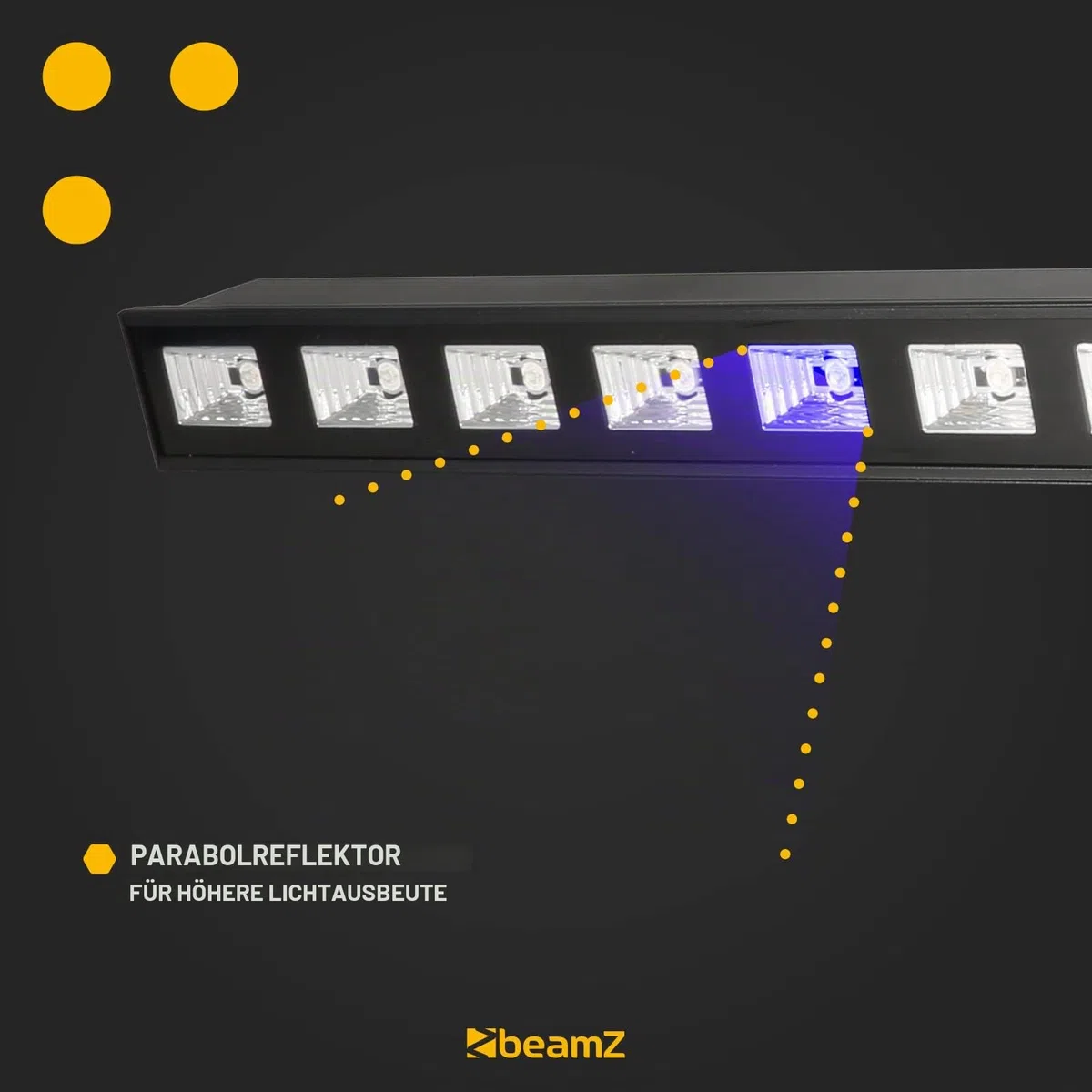 BeamZ BUV93 Schwarzlicht Lampe, hochwertiger UV Strahler, Röhre mit 9 x 3 Watt LEDs, UV Lampe mit parabolische Reflektor, Schwarzlicht Strahler, Blacklight, Schwarz