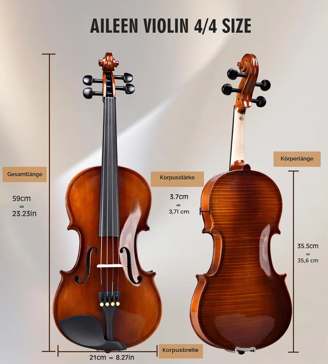 Aileen Violin 4/4 Erwachsene, Geige Anfänger Glänzendes antikes Erscheinungsbild