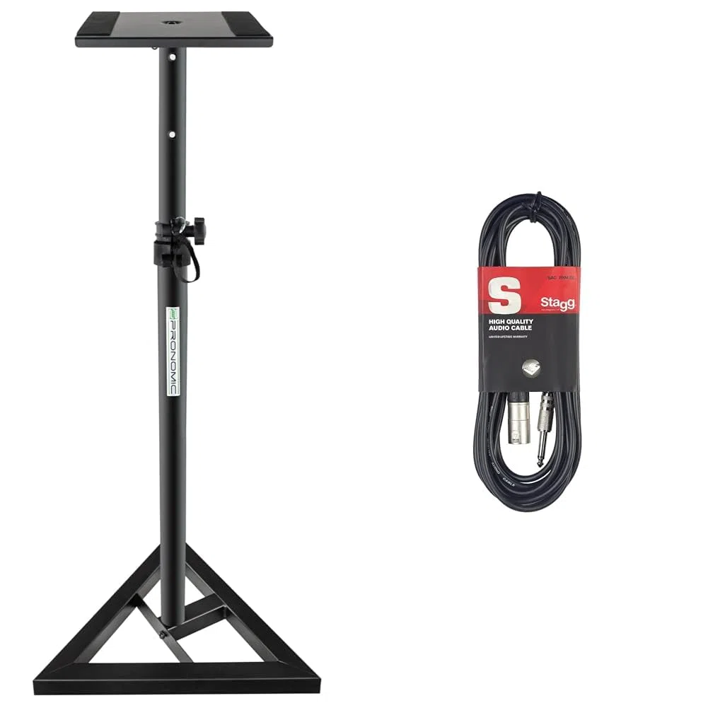 Pronomic SLS-10 Stativ für Studio Monitor Ständer & Stagg SAC3PXMDL - Audio- Patchkabel - 3 Meter - 1x XLR Male / 1x Klinke Male - 6,3mm