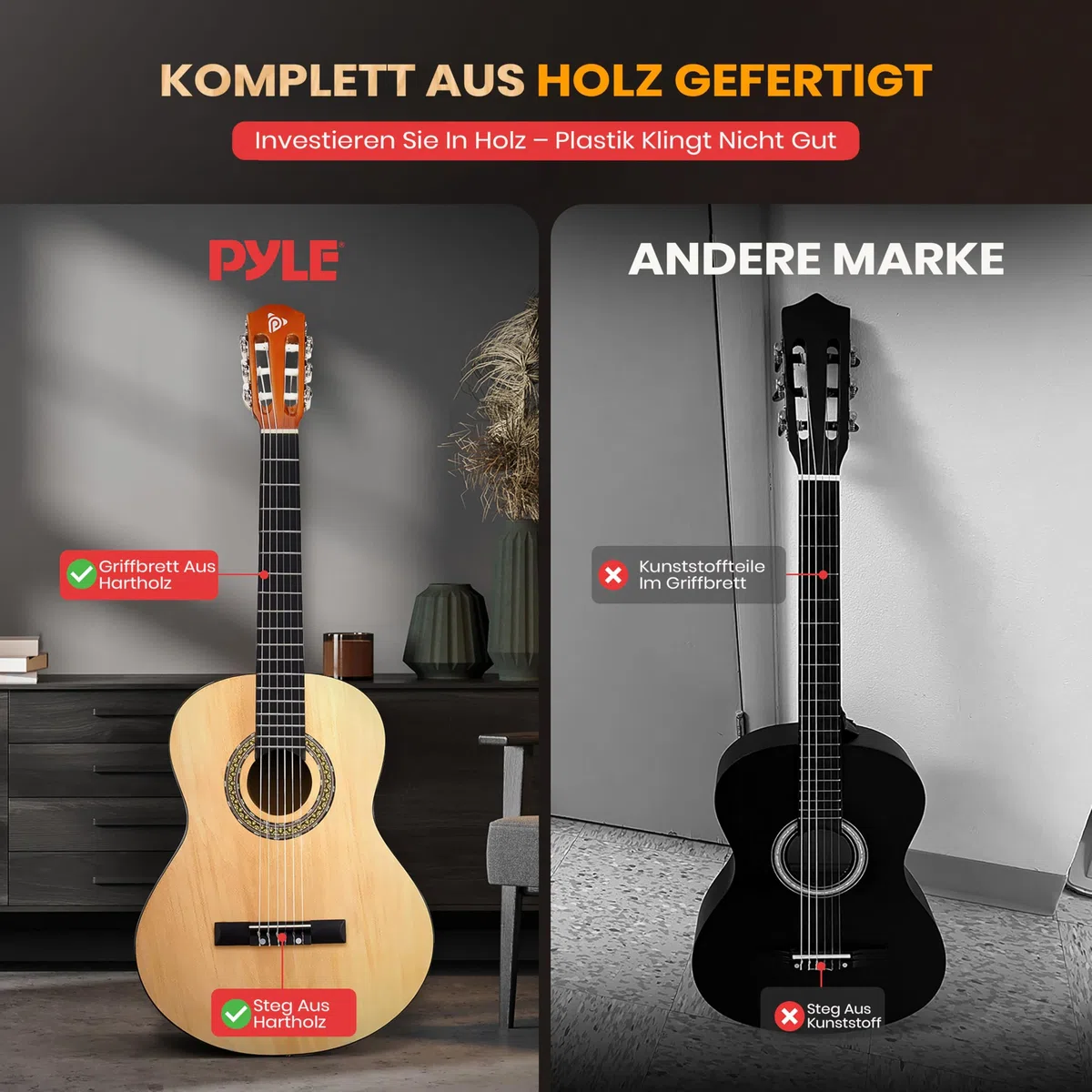 Pyle Akustik Gitarre Kinder ab 8 Jahre – Acoustic Guitar, Kinder Gitarre 3/4 Anfänger & Fortgeschrittene, Konzertgitarre 3/4 mit Gitarren Set & Tasche, Kindergitarre