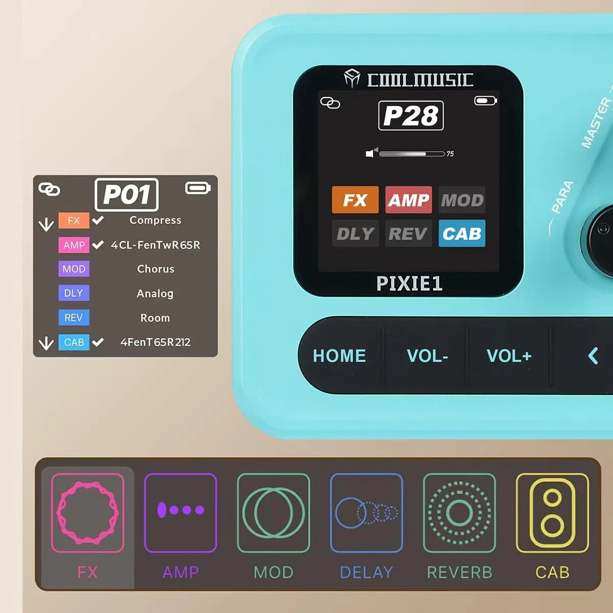 E-Gitarre Multi Effektpedal mit IR-Schranksimulation, USB-OTG-Aufnahmeschnittstelle, Verstärker-Modellierprozessor, Kopfhörerausgang, Live-& Studio-Gitarren-Effektprozessor für Anfänger & Beruf