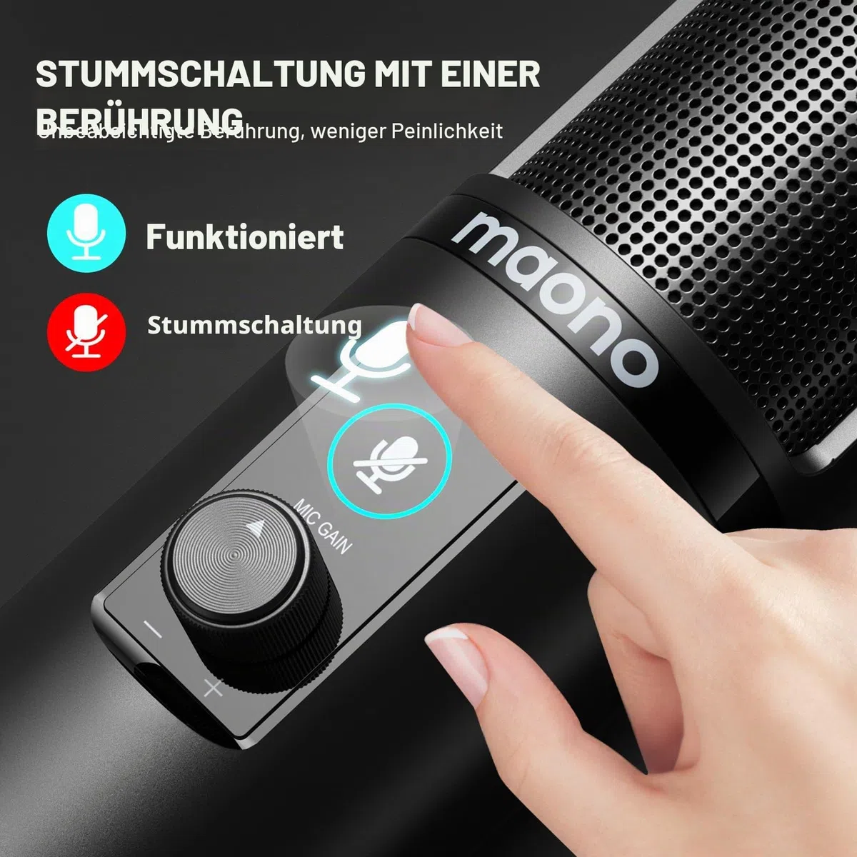 MAONO USB Mikrofon PC, Mikrofon mit Arm Streaming Mikrofon Kondensatormikrofon mit Mute Button, Popfilter, 192 KHZ/24BIT, Mikrophon für Gaming Podcast Aufnahme YouTube Twitch, für PS4/5, PM421