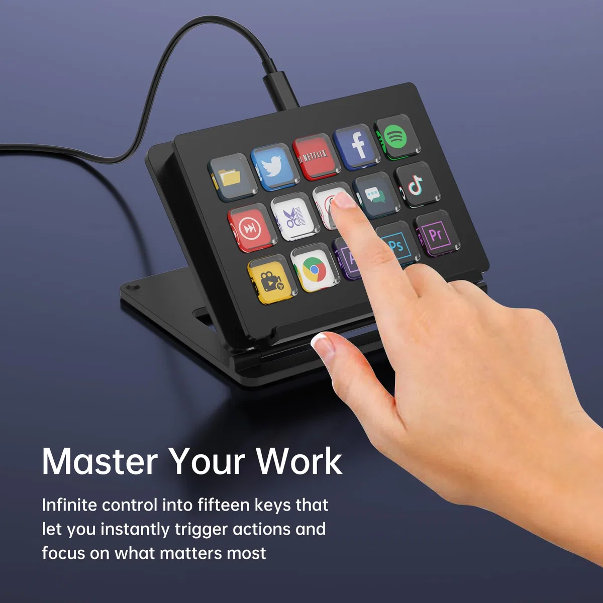 Streaming Deck-Controller 15 Makrotasten All-In-One-Tastatur Studio-Controller Live-Produktion für Mac und PC, Content Creators, Streaming, Gaming mit 15 LCD-Tasten Drehreglern